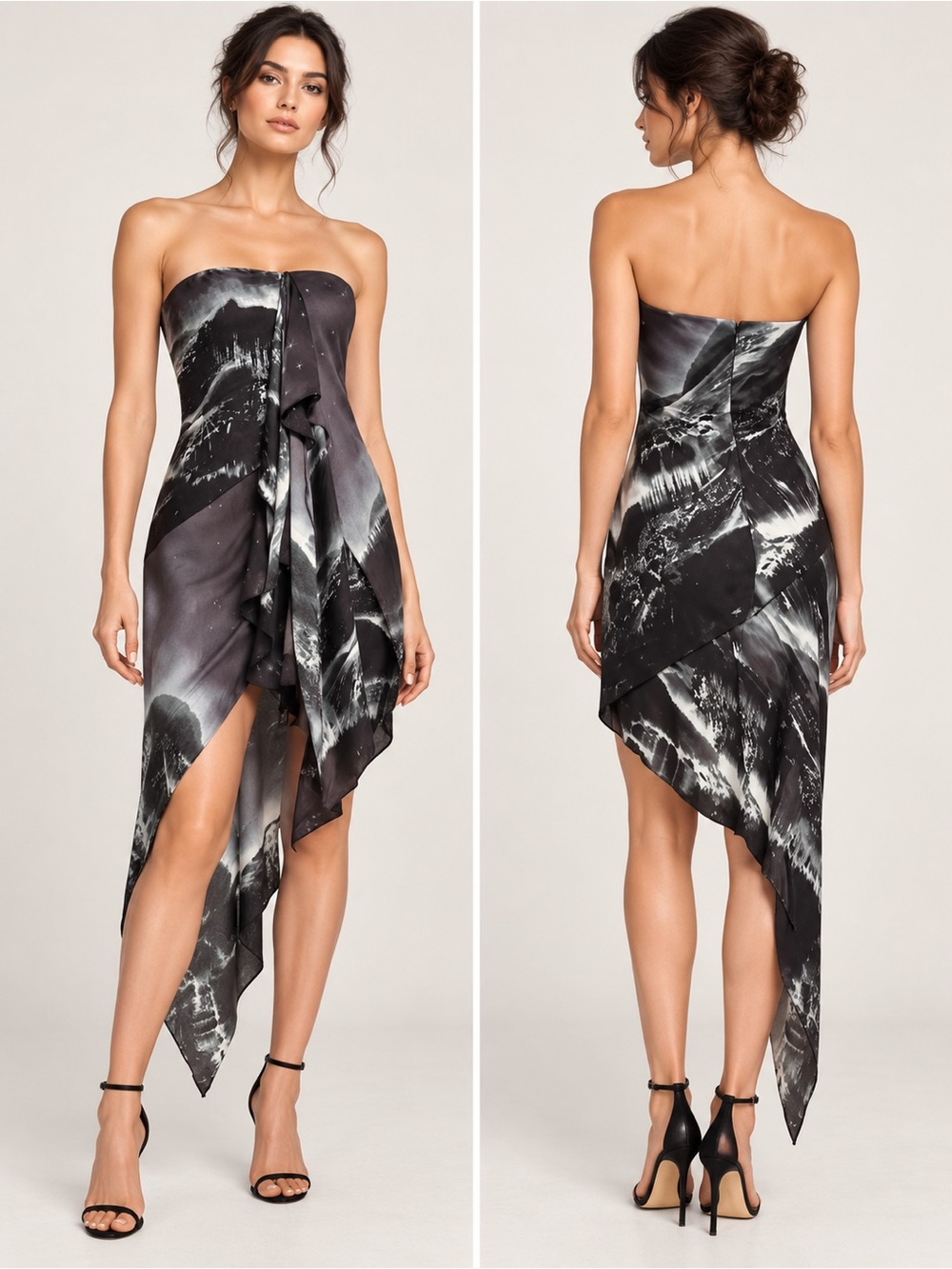 BCBGMAXAZRIA Runway Silk Strapless Asymmetrical Draped Dress Size 12